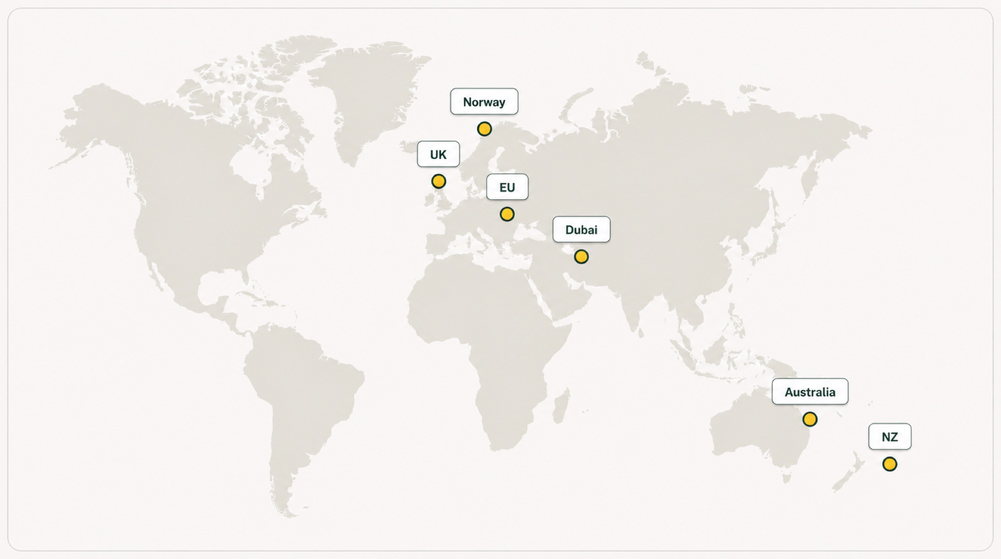 World map showing Wagabonds service areas: UK, Norway, EU, Dubai, Australia and New Zealand